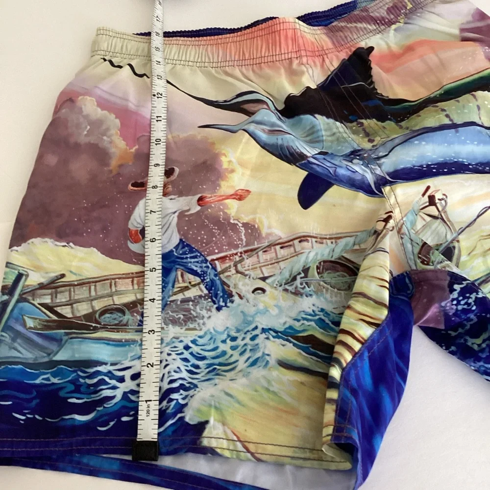Guy Harvey Santigold Swim Trunks Men’s Size Medium Multi Color Old Man And Sea
